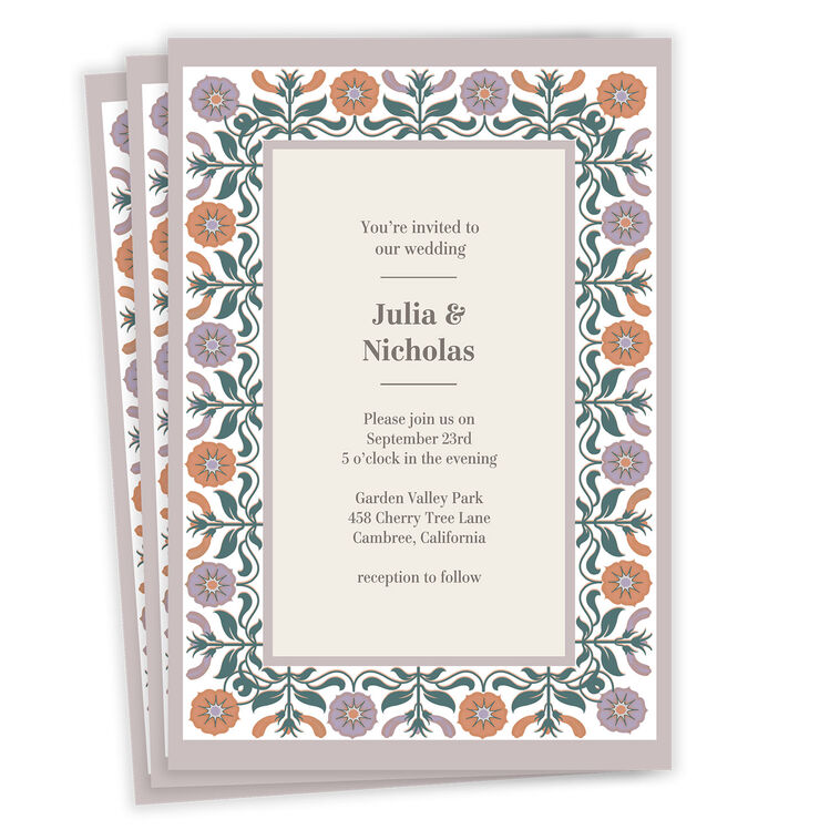 Arts and Crafts Floral Flat Wedding Invitation