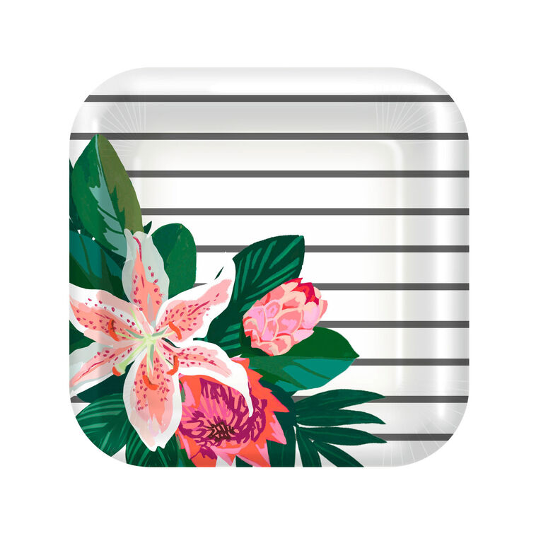 Lily Bouquet on Stripes Square Dessert Plates, Set of 8