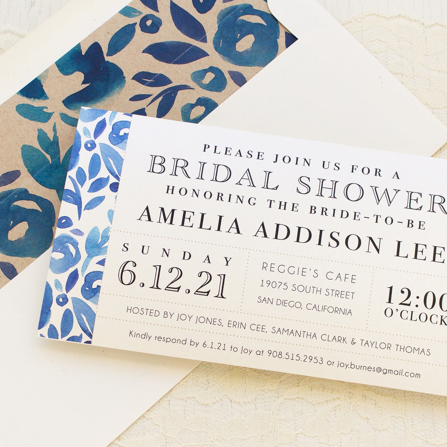Floral Blues Bridal Shower Invitations