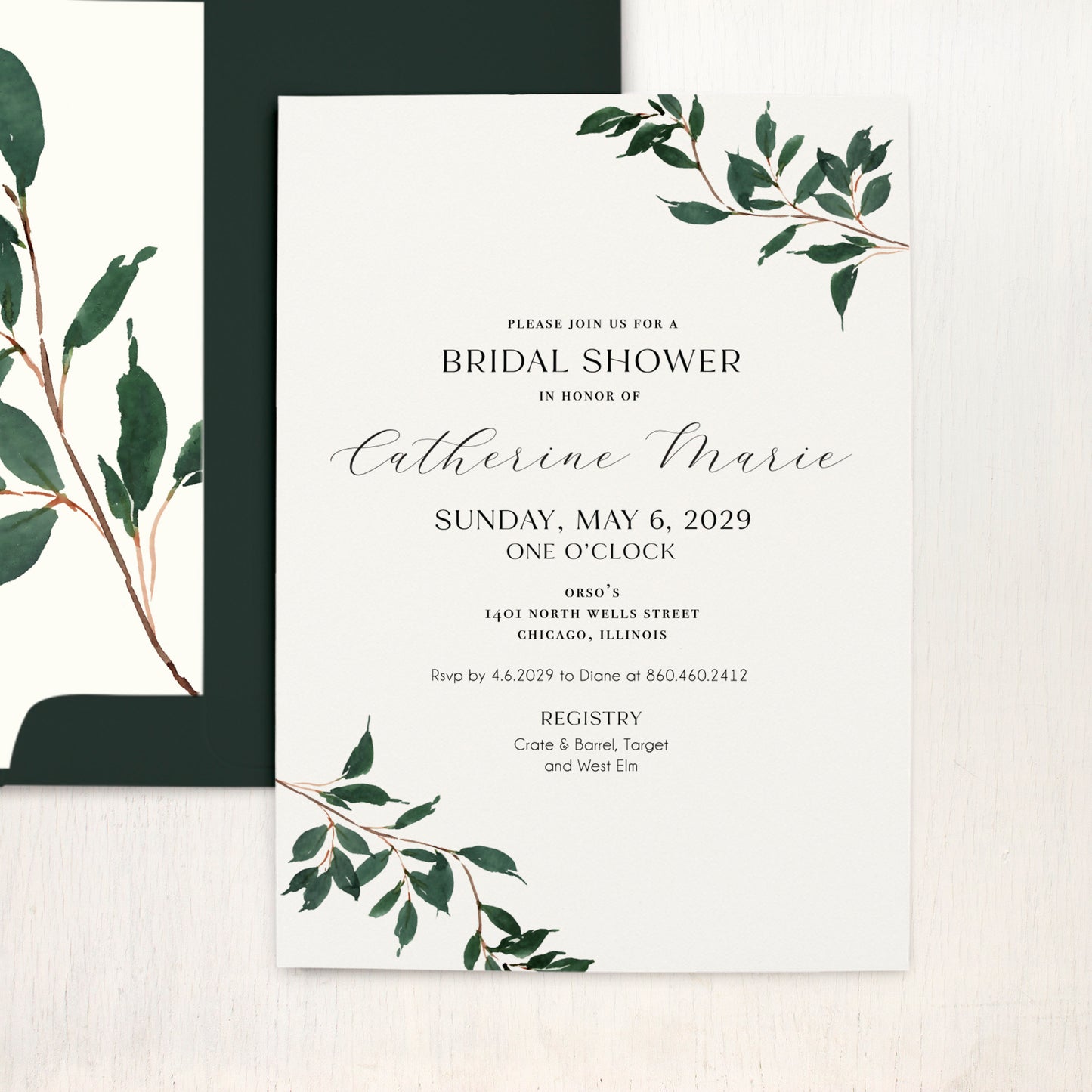 Forest Green Modern Bridal Shower Invitations