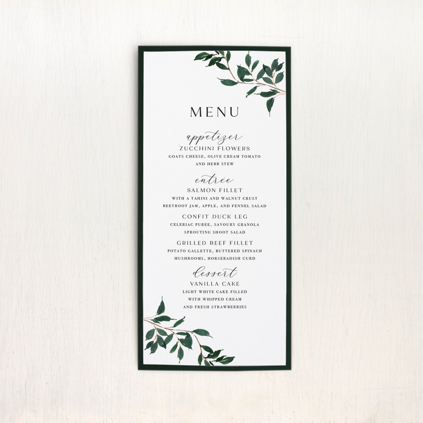 Forest Green Modern Flat Menu Cards