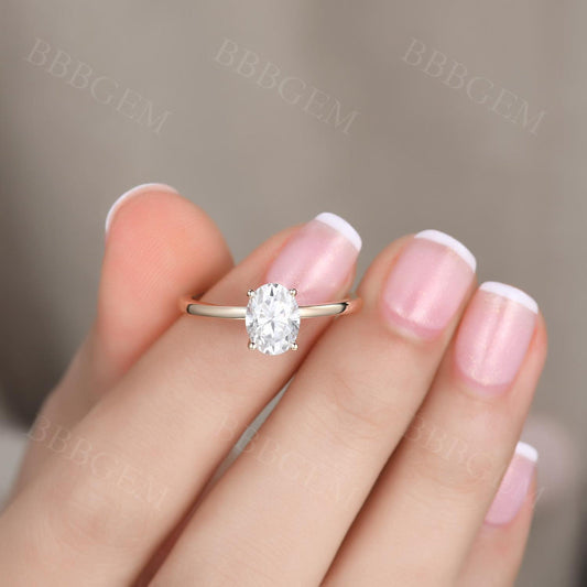 Forever One Moissanite Engagement ring Oval Rose Gold 6x8mm Moissanite Solitaire Ring 1.5 carat near-colorness gemstone Solid 14K/18K