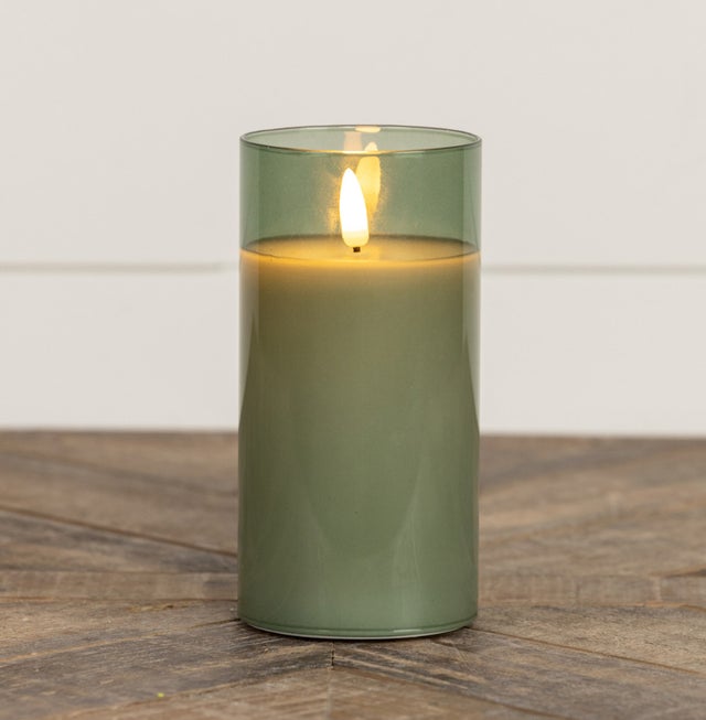 6" Glass Timer Candle - Green