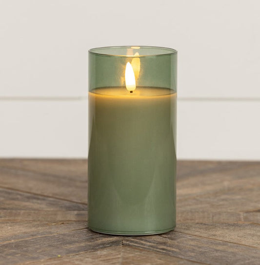 6" Glass Timer Candle - Green