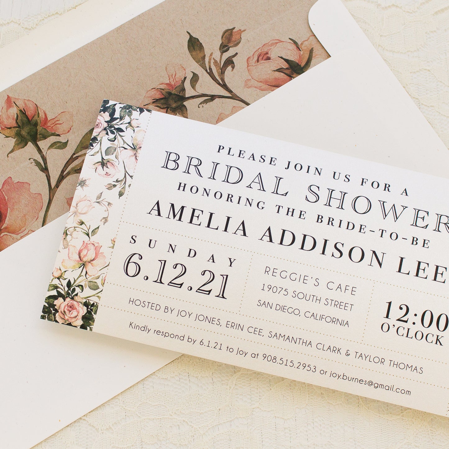 Garden Roses Bridal Shower Invitations