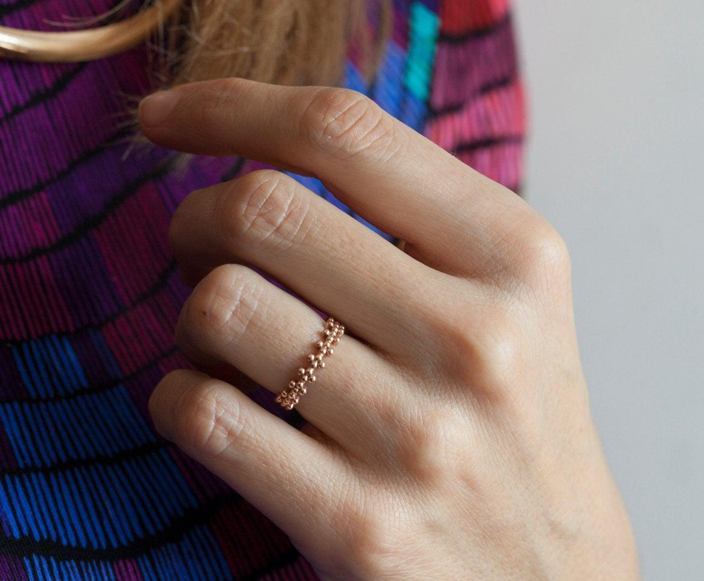 Gold Beaded Ring, Beaded Crown Ring