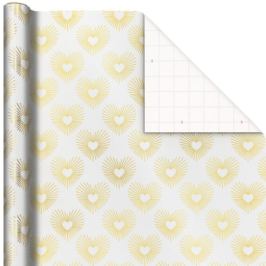 Gold Hearts on White Wrapping Paper, 15 sq. ft.