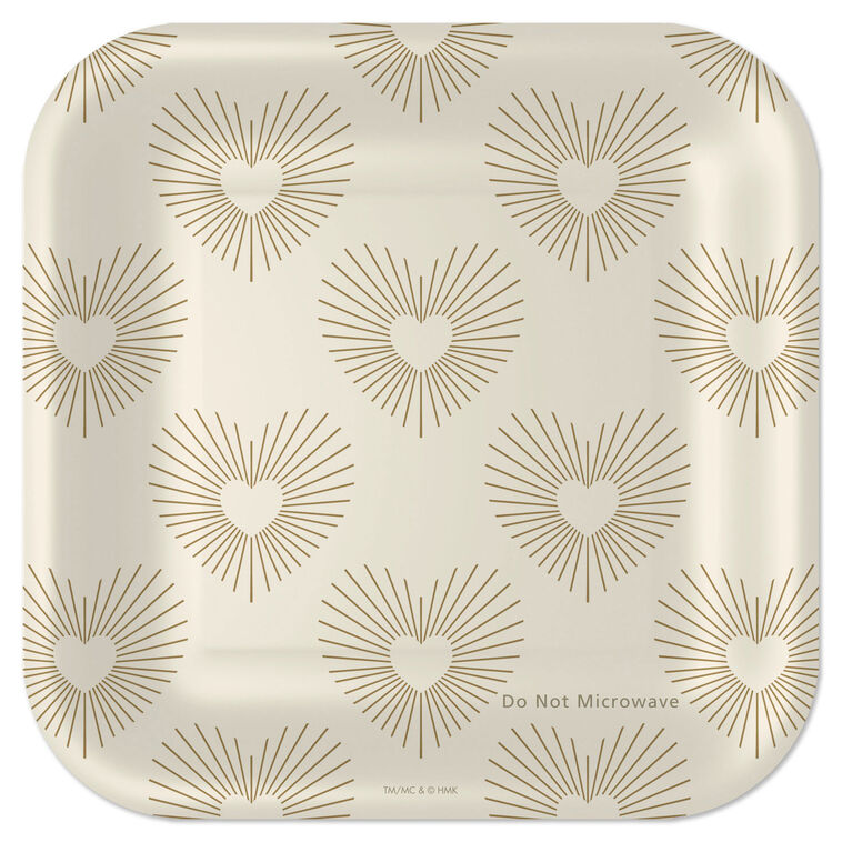 Gold Hearts on Ivory Square Dessert Plates, Set of 8