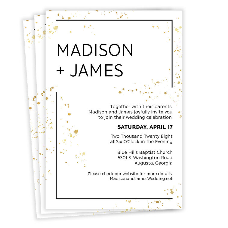 Modern Gold Splatter Flat Wedding Invitation