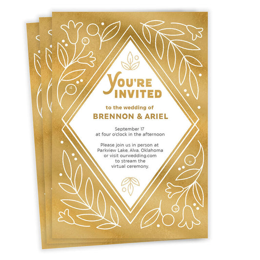 Whimsical Golden Foliage Flat Wedding Invitation