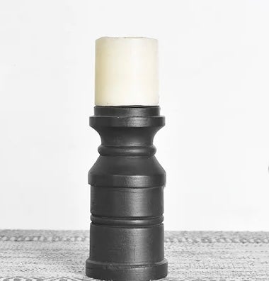 8" Black Wood Candle Holder