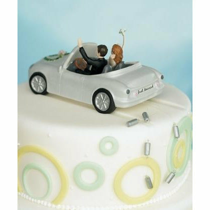 "Honeymoon Bound" Couple in Car Cake Topper