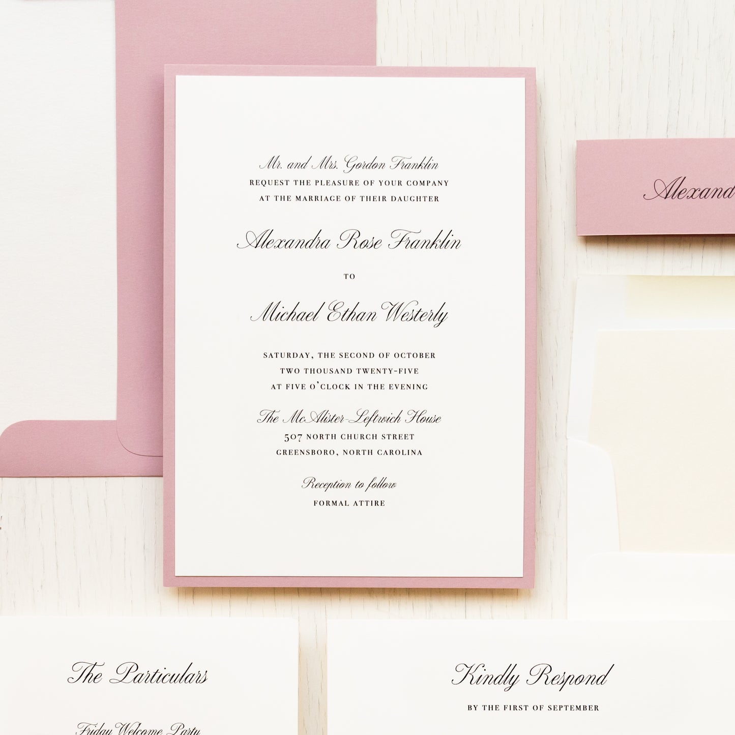 Dusty Rose Script Wedding Invitations