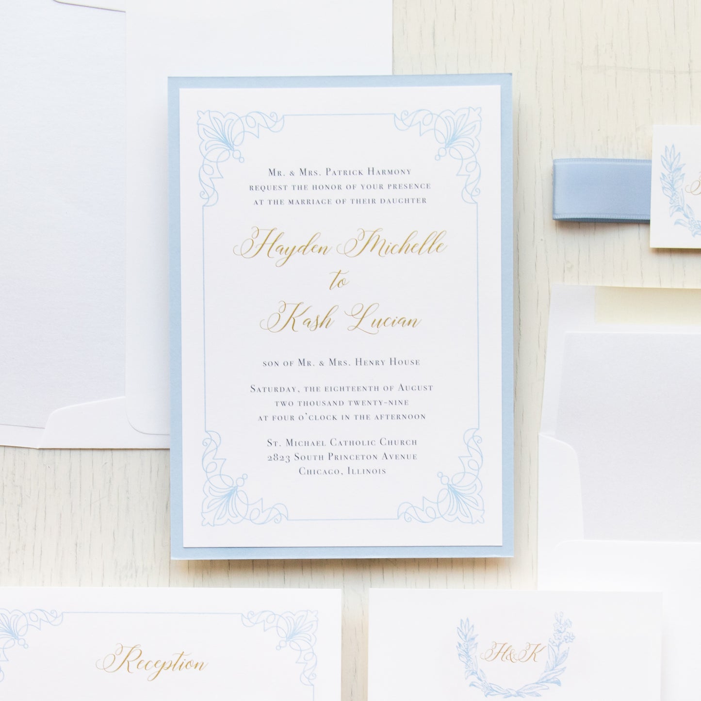 Classic Love Blue Wedding Invitations
