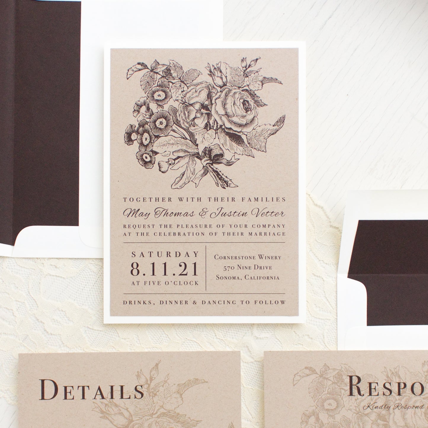 Rustic Floral Wedding Invitations