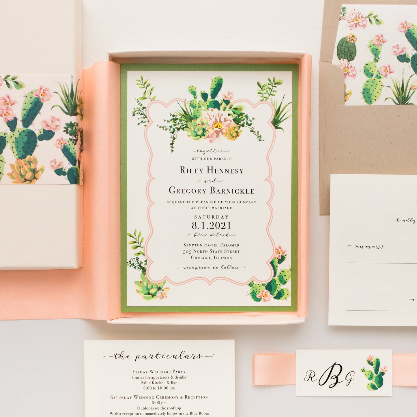 Blush Cactus Boxed Wedding Invitations