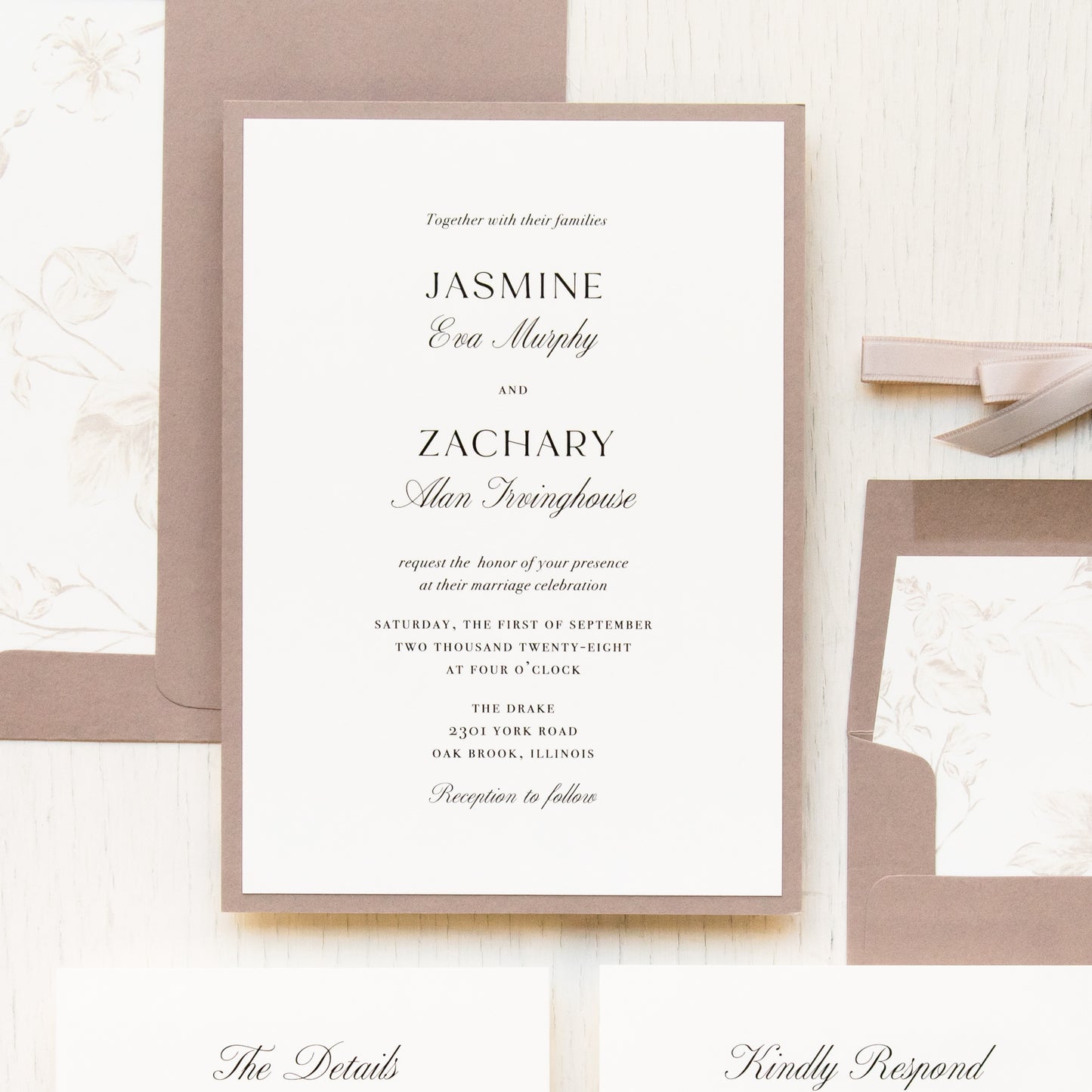 Dusty Beige Formal Wedding Invitations