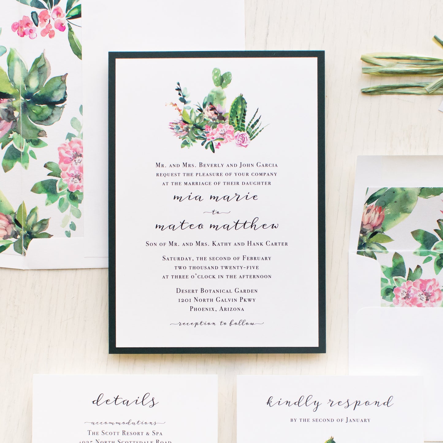 Emerald Cactus Wedding Invitations
