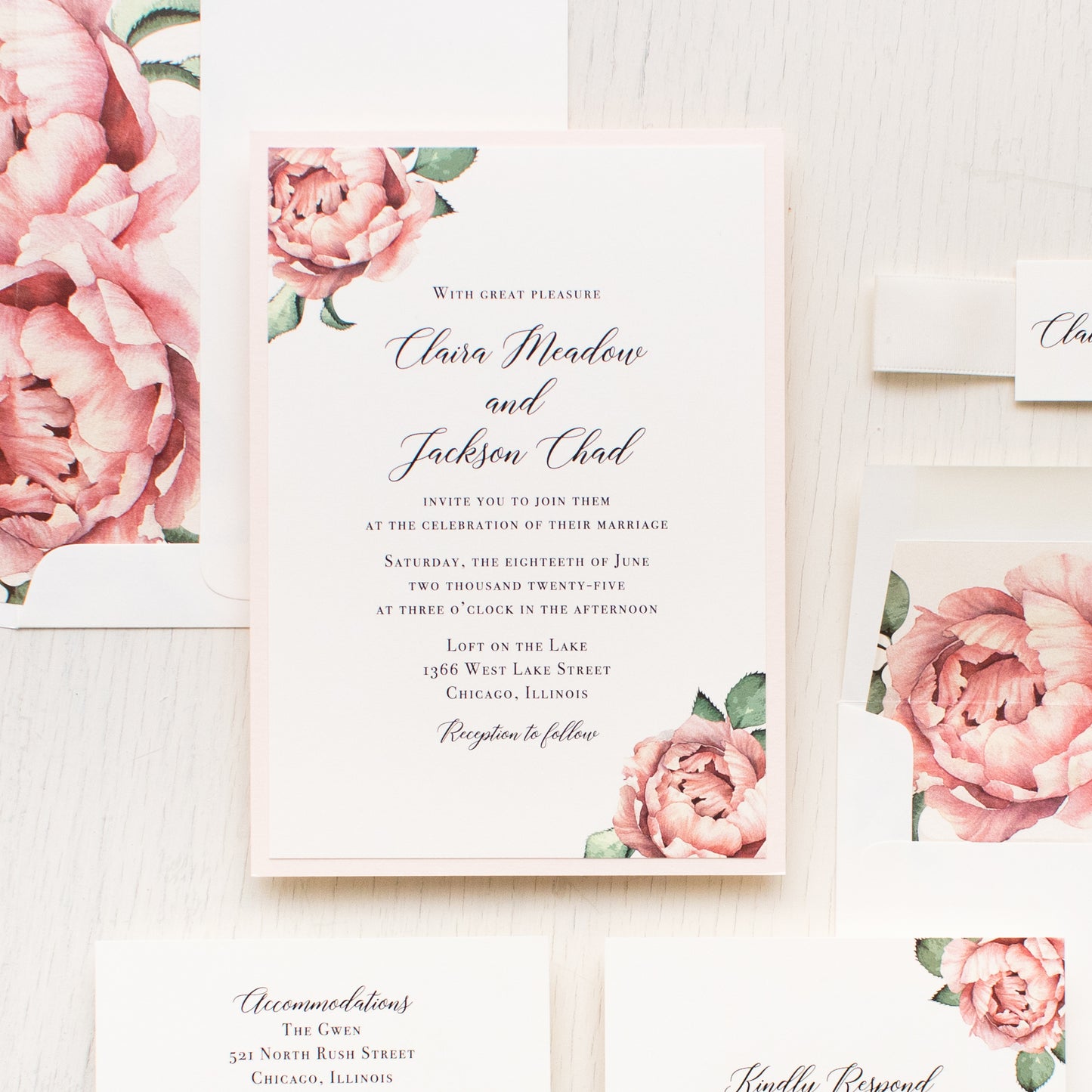 Blush Floral Wedding Invitations