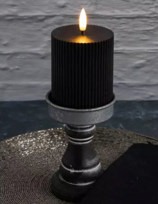 5" Black Ribbed LED Timer Candle