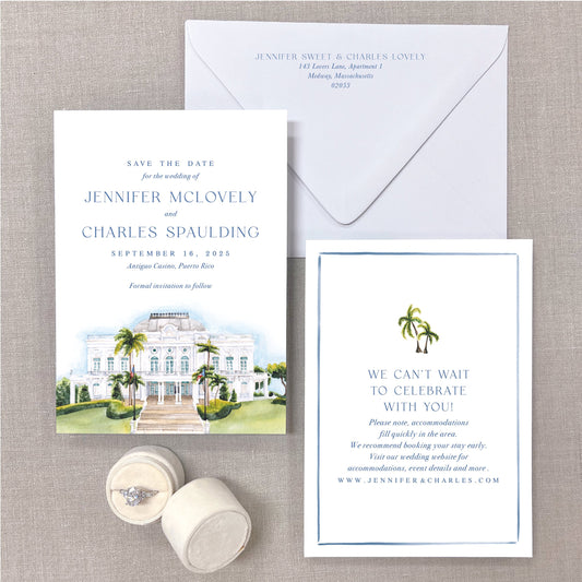 Antiguo Casino, Puerto Rico, Watercolor Venue Save The Dates