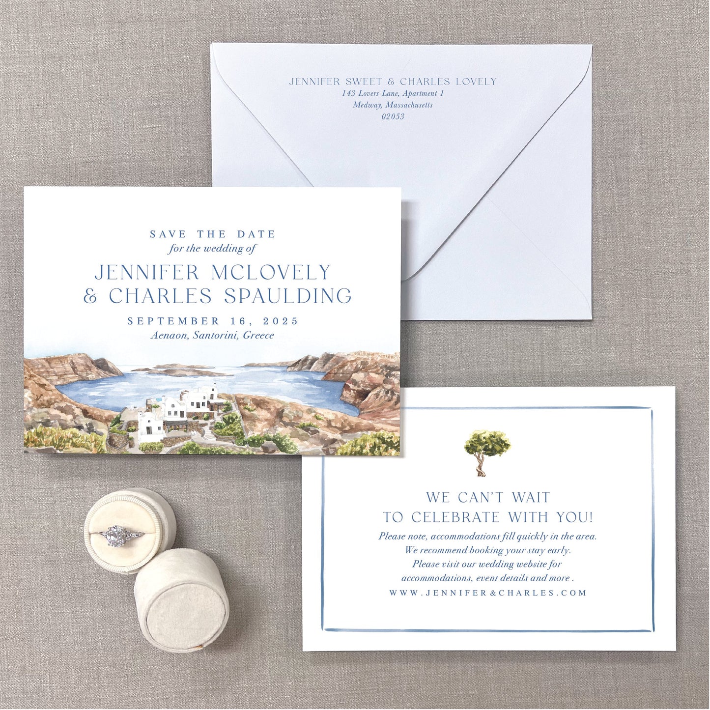 Aenaon Villas, Santorini, Greece, Watercolor Venue Save The Dates