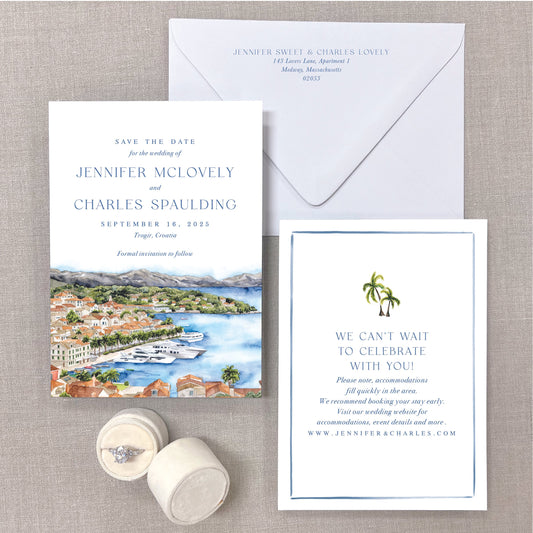 Trogir, Croatia, Watercolor Scene Save The Dates
