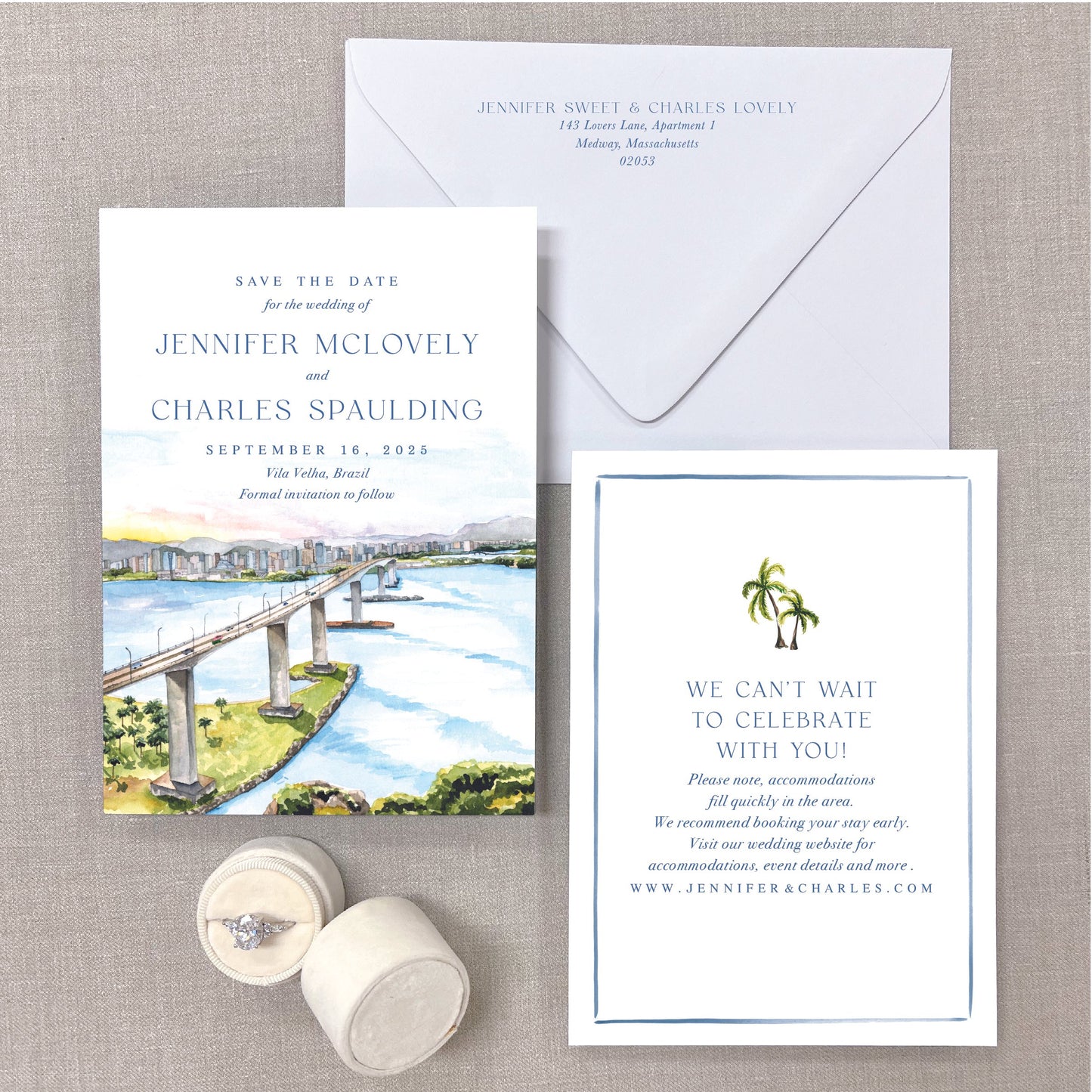 Vila Velha, Brazil, Watercolor City Scene Save The Dates