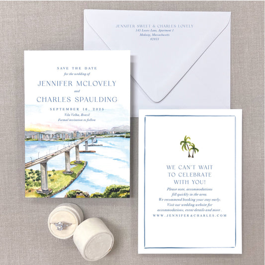Vila Velha, Brazil, Watercolor City Scene Save The Dates