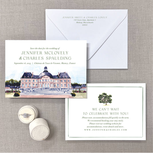 Chã‚Teau De Vaux-Le-Vicomte (Front View), Maincy, France, Watercolor Venue Save The Dates