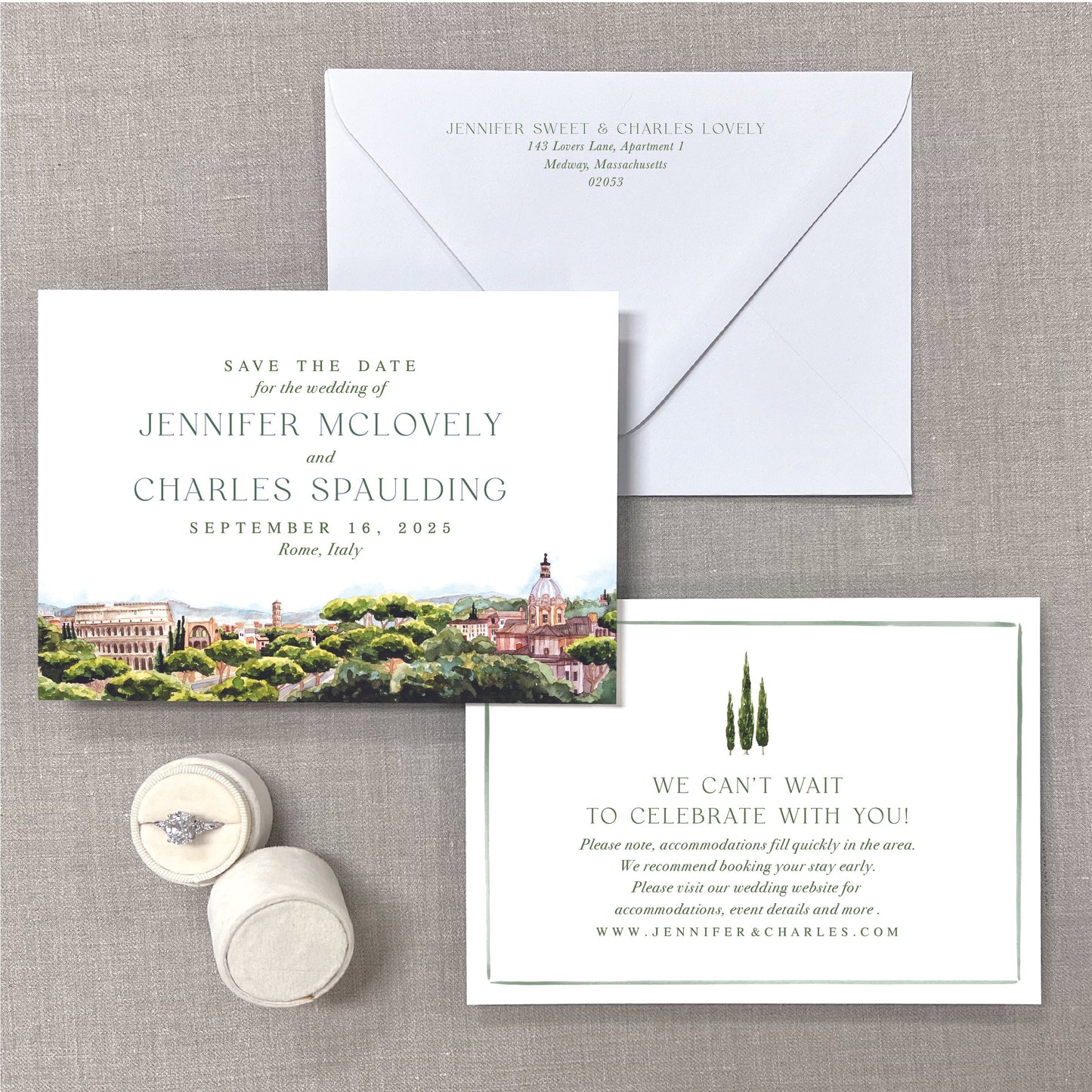 Rome, Italy, Watercolor City Scene Save The Dates
