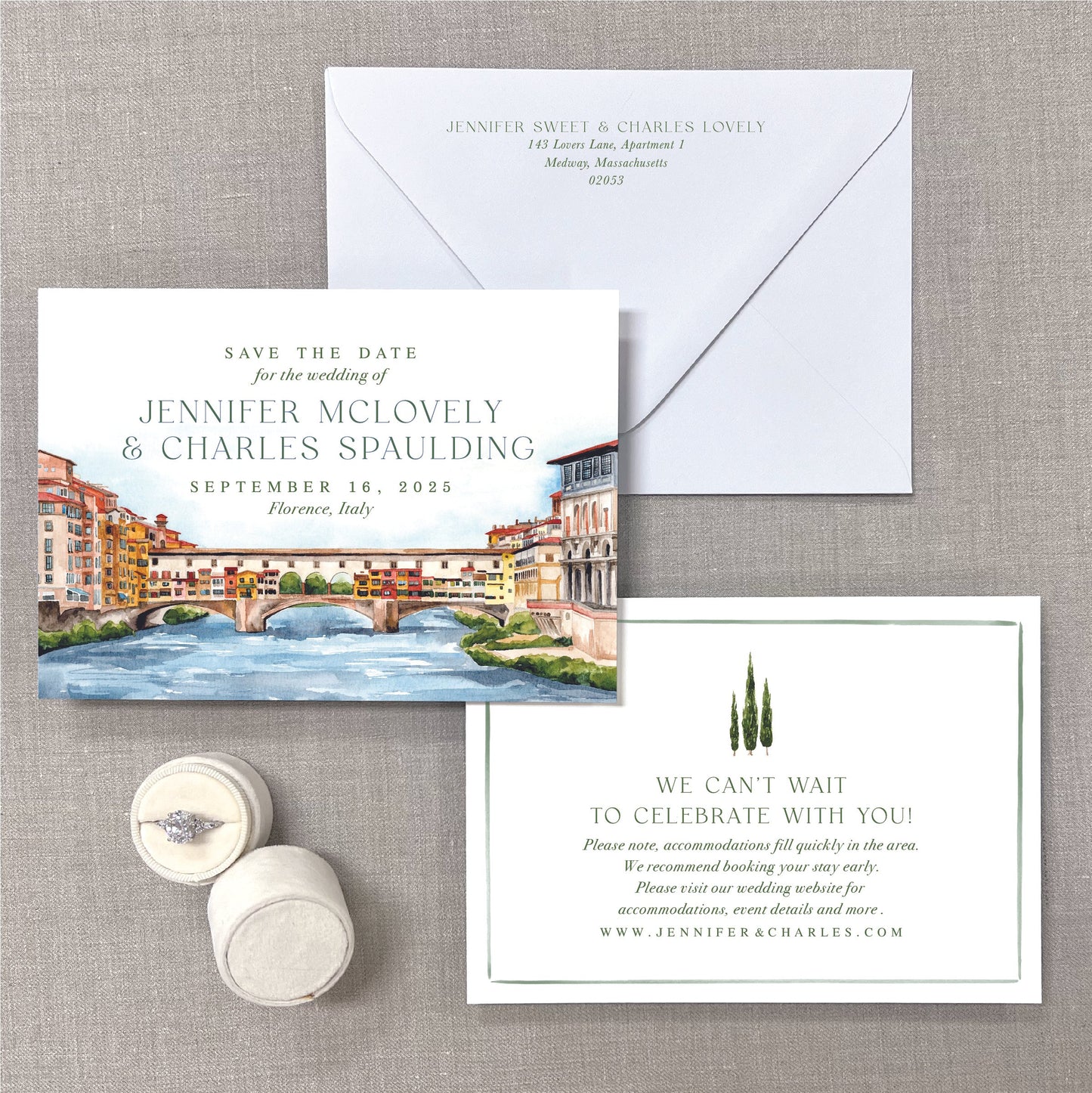 Ponte Vecchio, Florence, Italy, Watercolor City Scene Save The Dates
