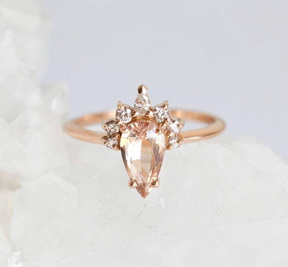 Ishika Peach Sapphire Diamond Ring
