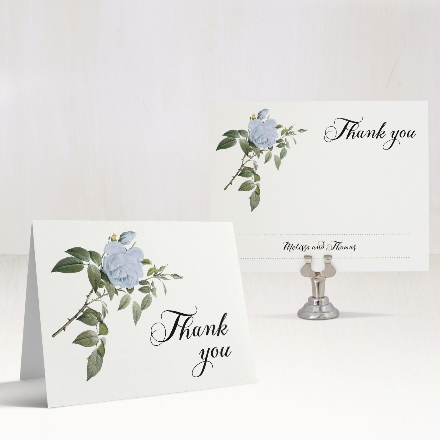 Ivory & Blue Floral Thank You Cards