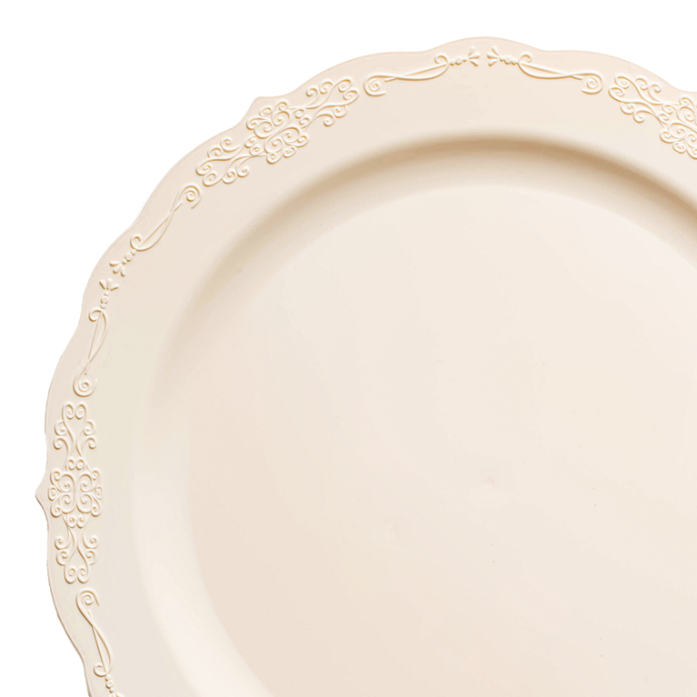 Ivory Vintage Round Disposable Plastic Appetizer/Salad Plates (7.5")