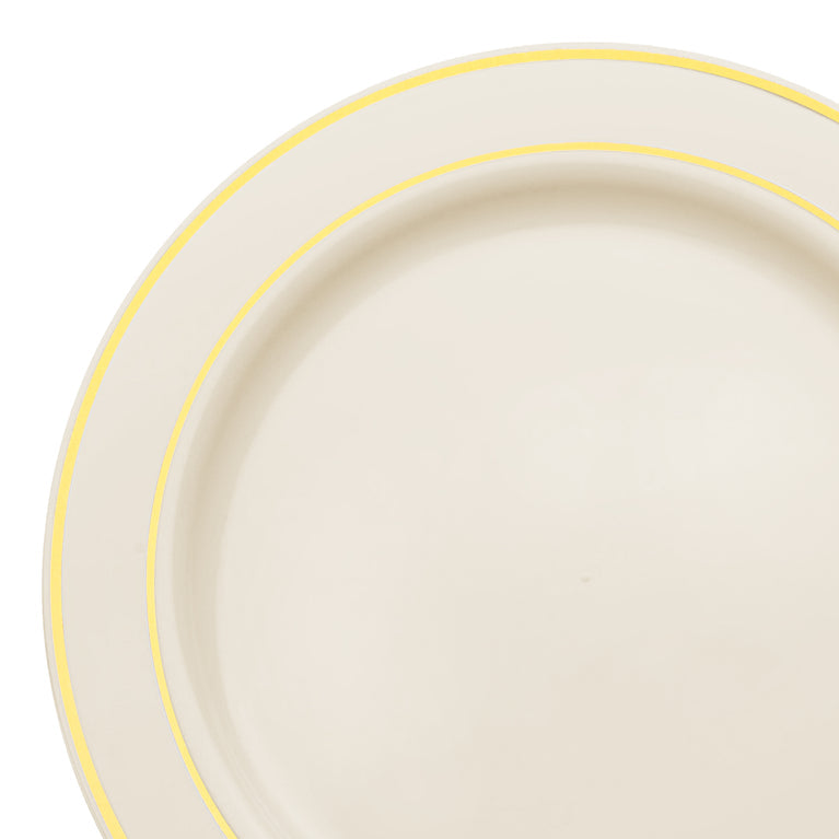 Ivory with Gold Edge Rim Plastic Dinner Plates (10.25")
