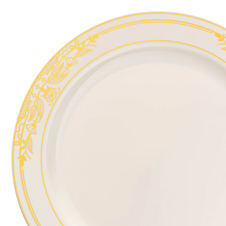 Ivory with Gold Harmony Rim Plastic Dinner Plates (10.25")