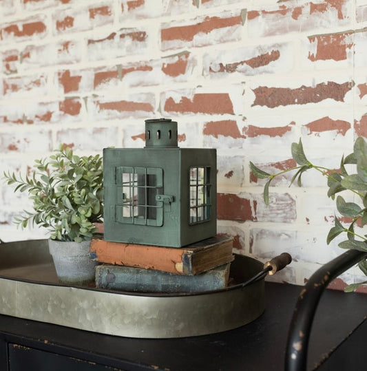 7.75" Sage Green Square Lantern