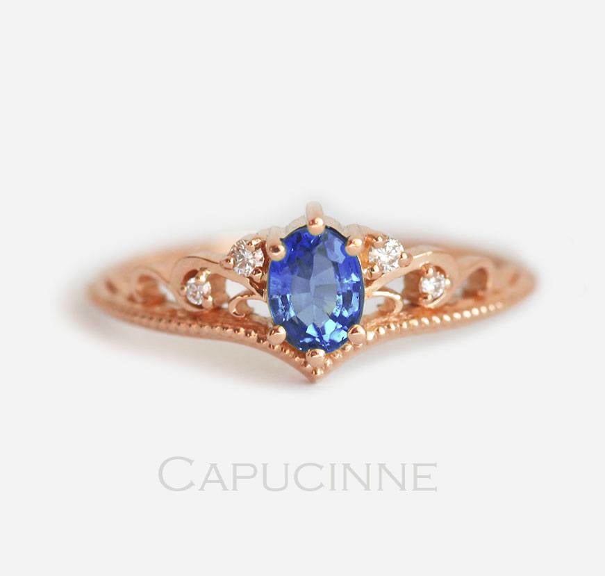 Jacqueline Vintage Oval Sapphire Diamond Ring
