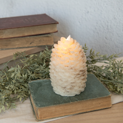 6" Cream Pinecone Timer Candle