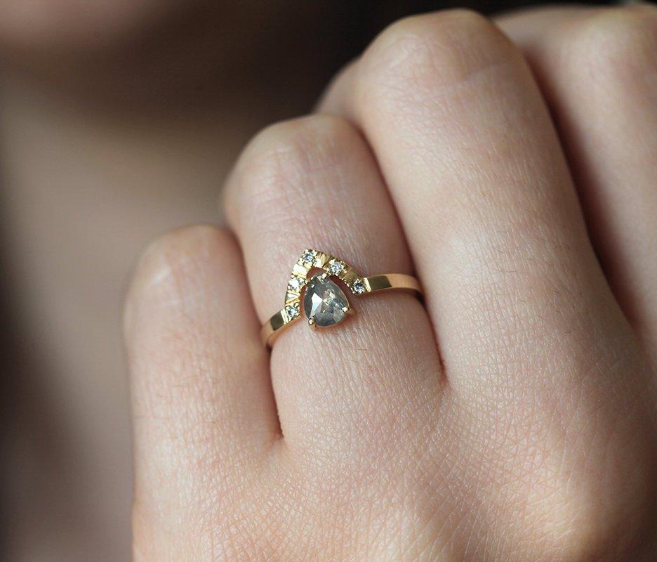 Kelsey Pear Salt & Pepper Diamond Ring