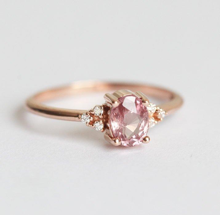 Kinjal Peach Pink Sapphire Diamond Ring