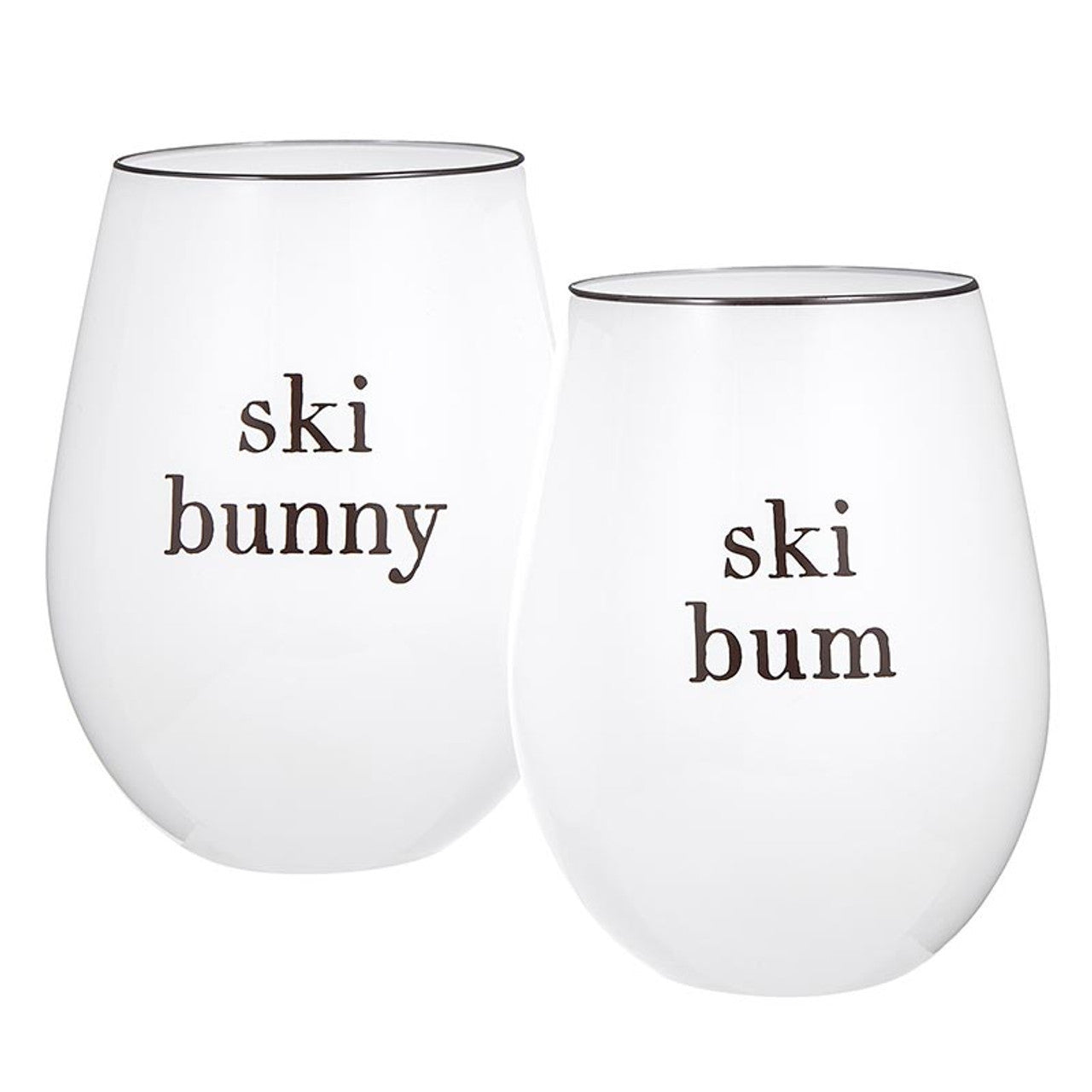 Face To Face Wine Glasses - Ski Bunny/Ski Bum - Set of 2