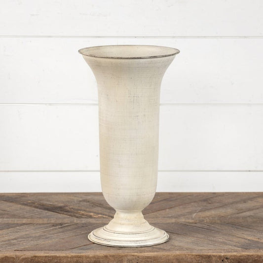 16" White Metal Vase