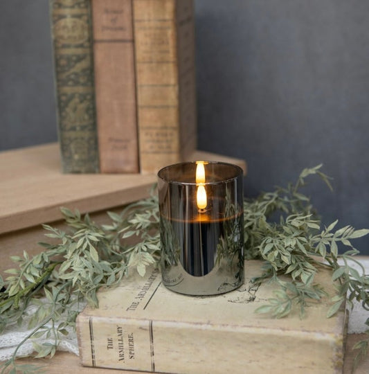 4" Black Glass LED Timer Candle