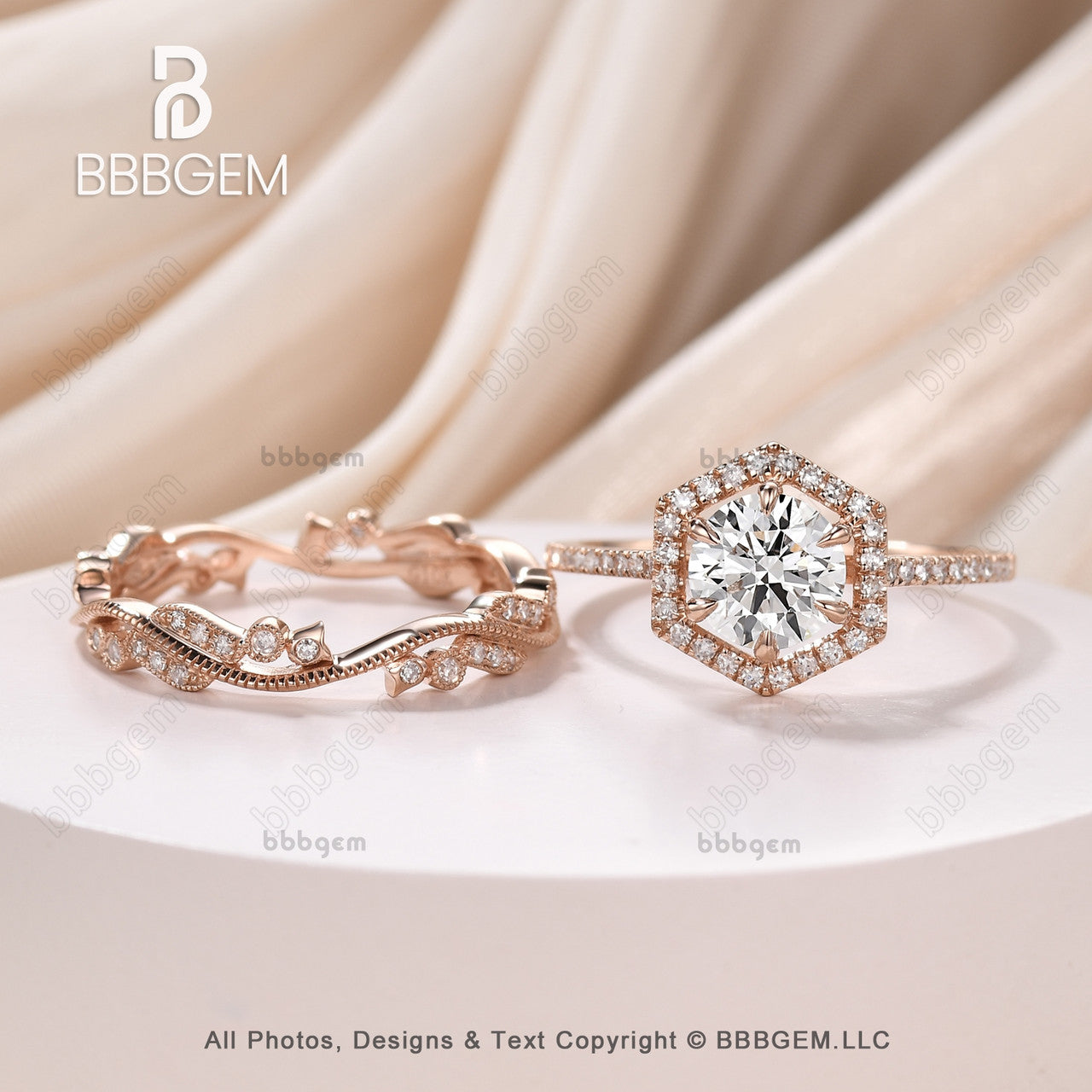 1.2 Carat 7mm Round Halo Lab Grown Diamond Engagement Ring Set VS Grade Vintage Bridal Ring IGI Certified