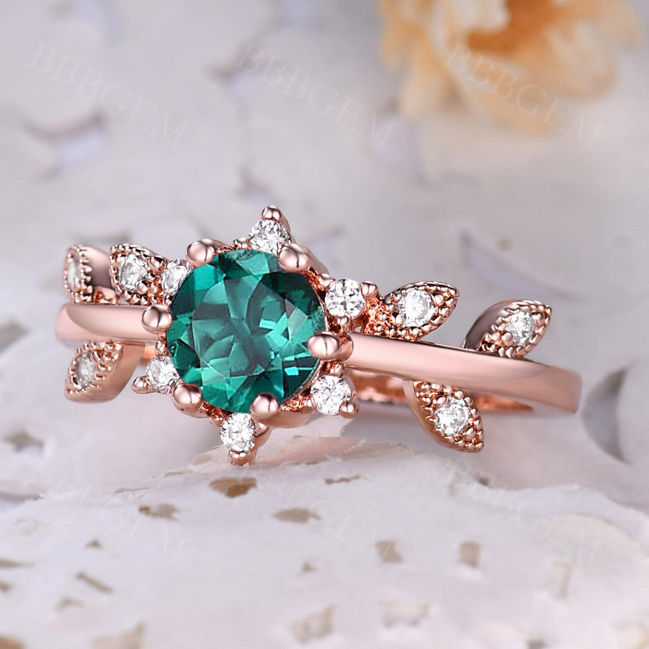 Emerald Leaf Engagement Rings for Women Green Emerald Leaves Ring Anniversary