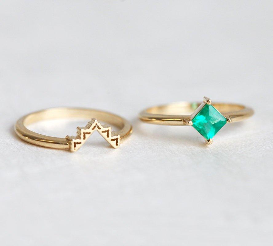 Livia Princess Cut Emerald Ring Set