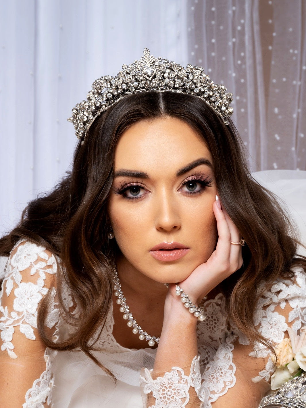 London Luxurious Swarovski 3-D Bridal Tiara, Gorgeous Wedding Tiara