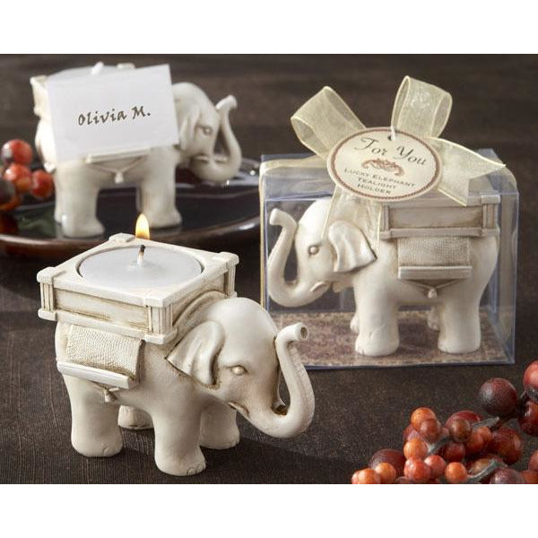 "œLucky Elephant"� Antique Ivory-Finish Tea Light Holder